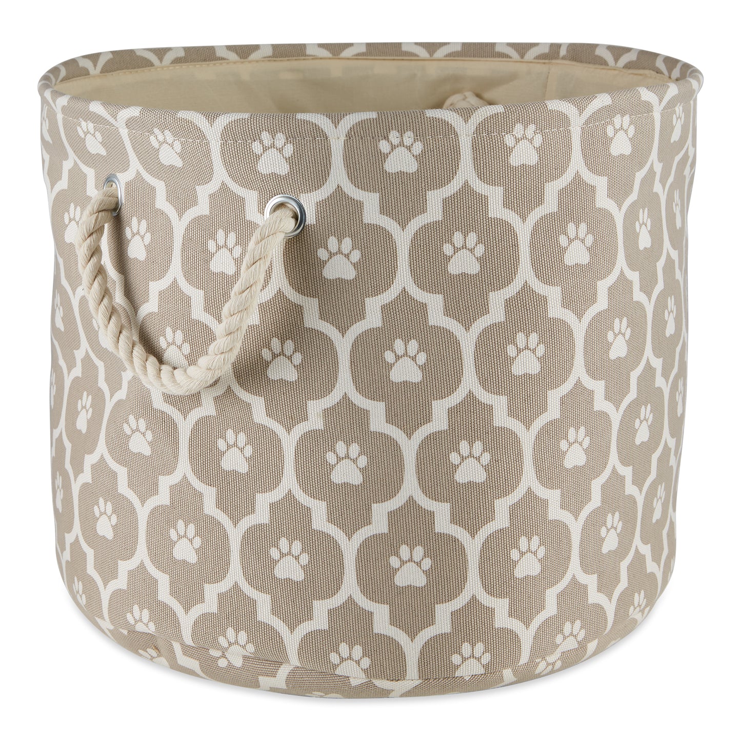 Bone Dry Pet Storage Bin, Lattice Paw Print, Stone, Medium Round - 15x12"
