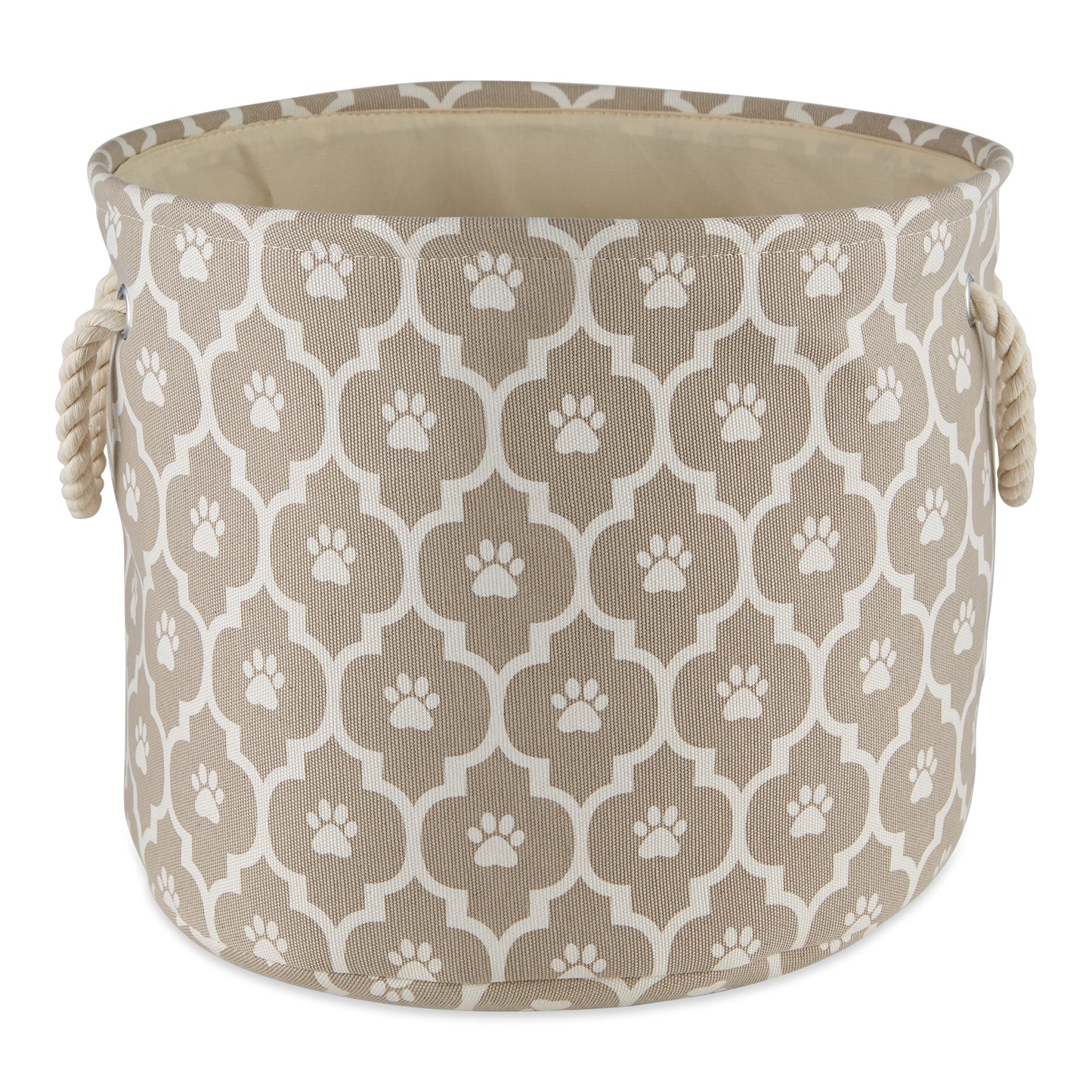 Bone Dry Pet Storage Bin, Lattice Paw Print, Stone, Medium Round - 15x12"