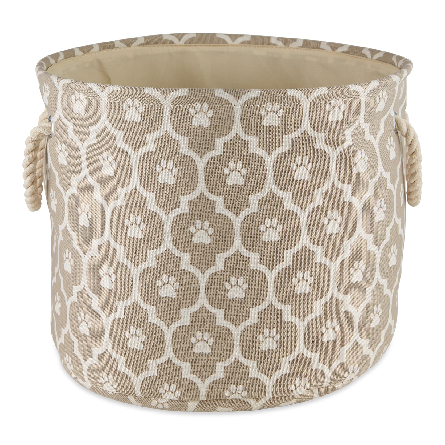 Bone Dry Pet Storage Bin, Lattice Paw Print, Stone, Large Round - 18x15"