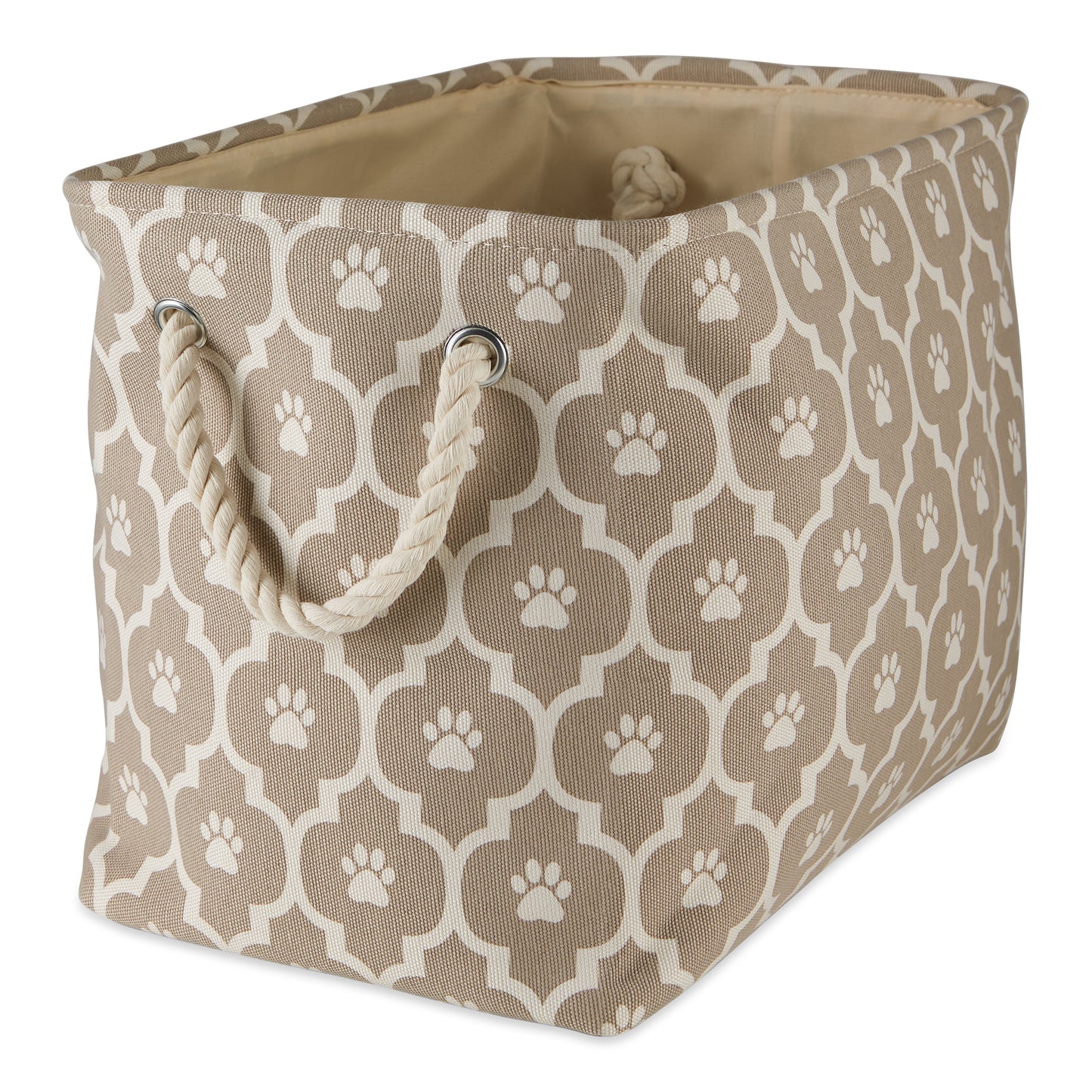 Storage Bin, Lattice Paw Print, Stone, Large - 17.5x12x15"