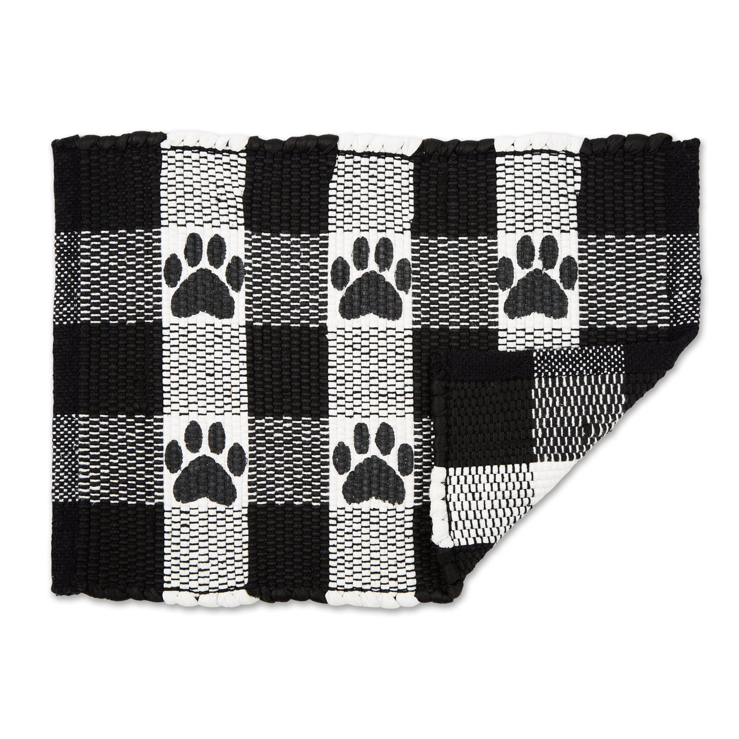 Black & White Printed Paw Pet Feeding Mat 12x18 Set of 2