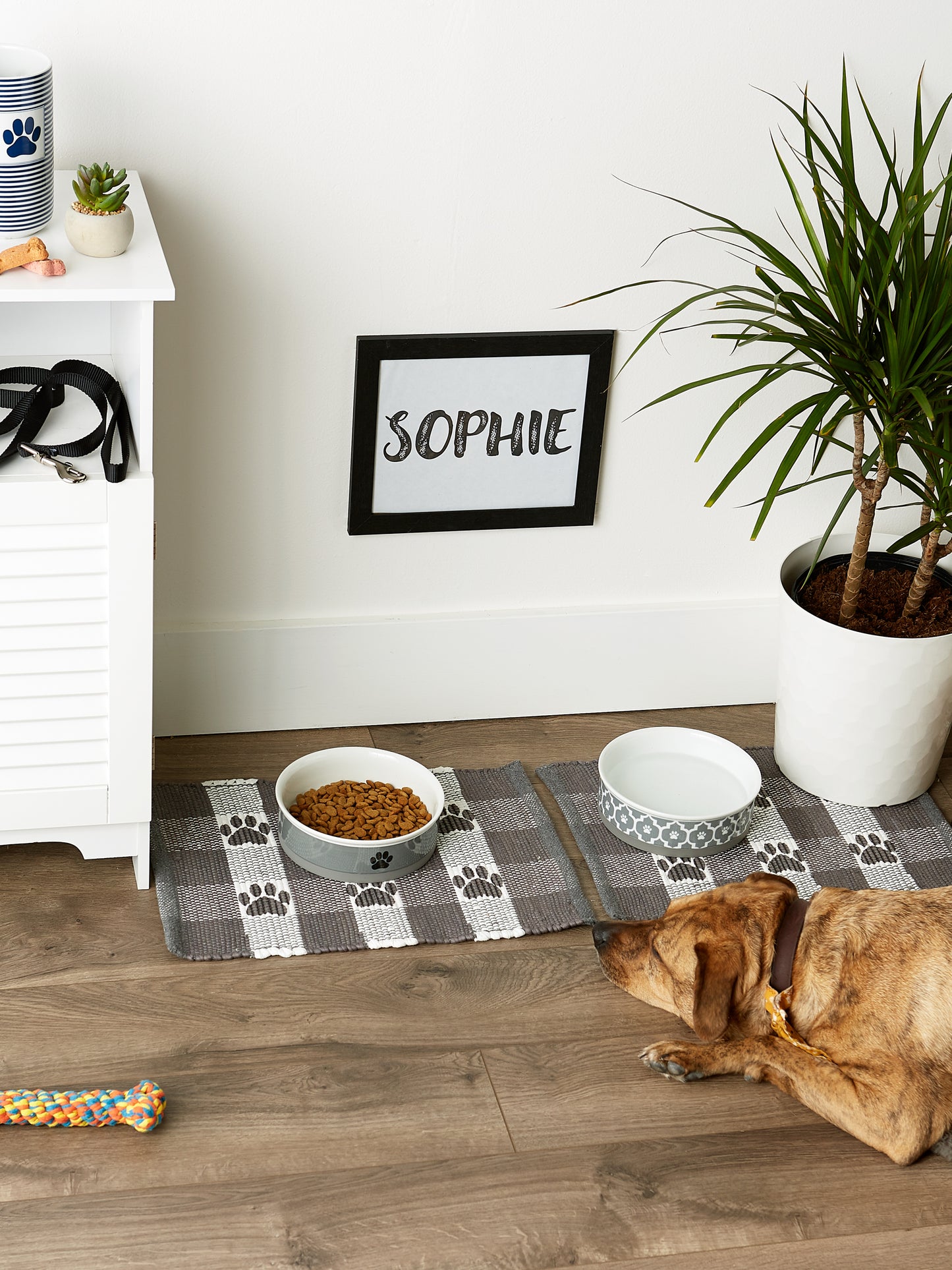 Gray & White Printed Paw Pet Feeding Mat 12X18 Set of 2