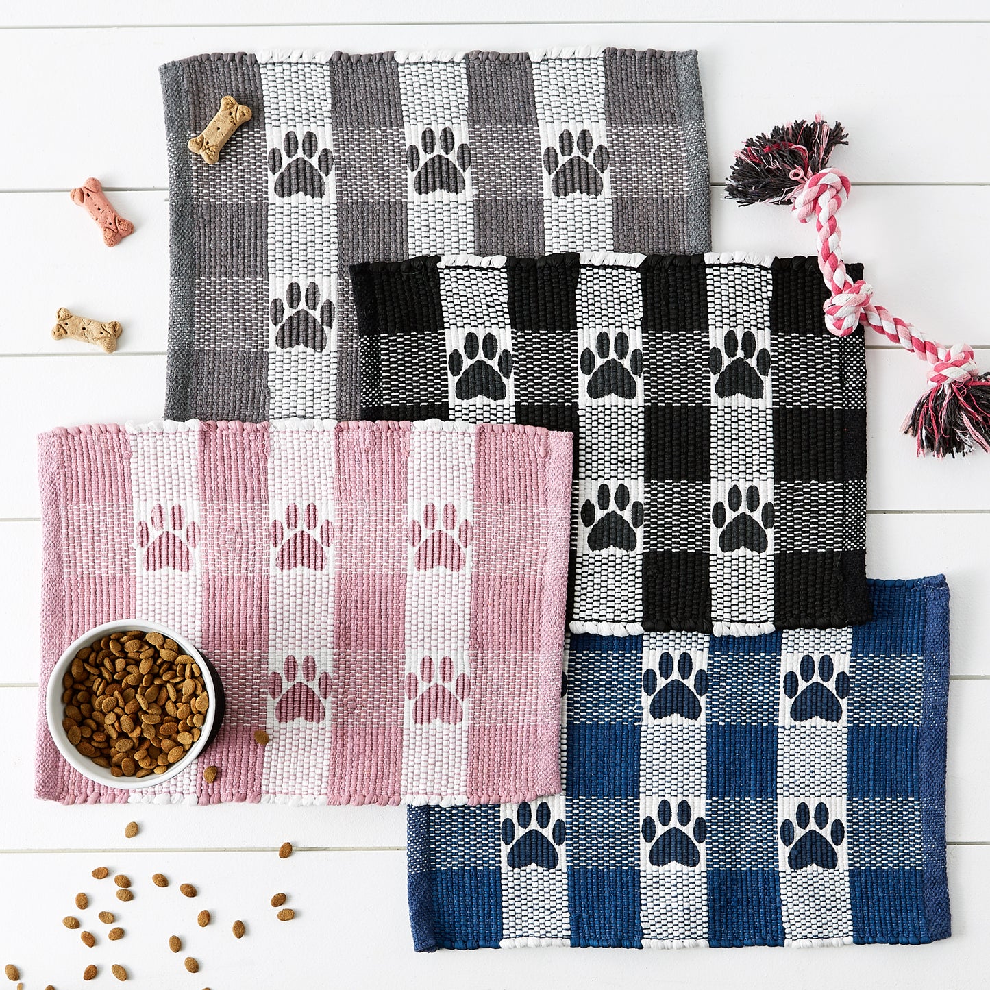 Gray & White Printed Paw Pet Feeding Mat 12X18 Set of 2