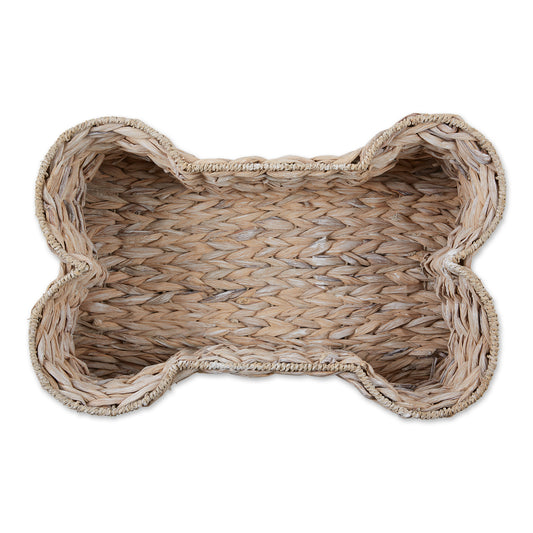 Bone Dry Hyacinth Pet Storage Basket, Bone Shaped, White Wash, Small - 17.75x11x7.5"