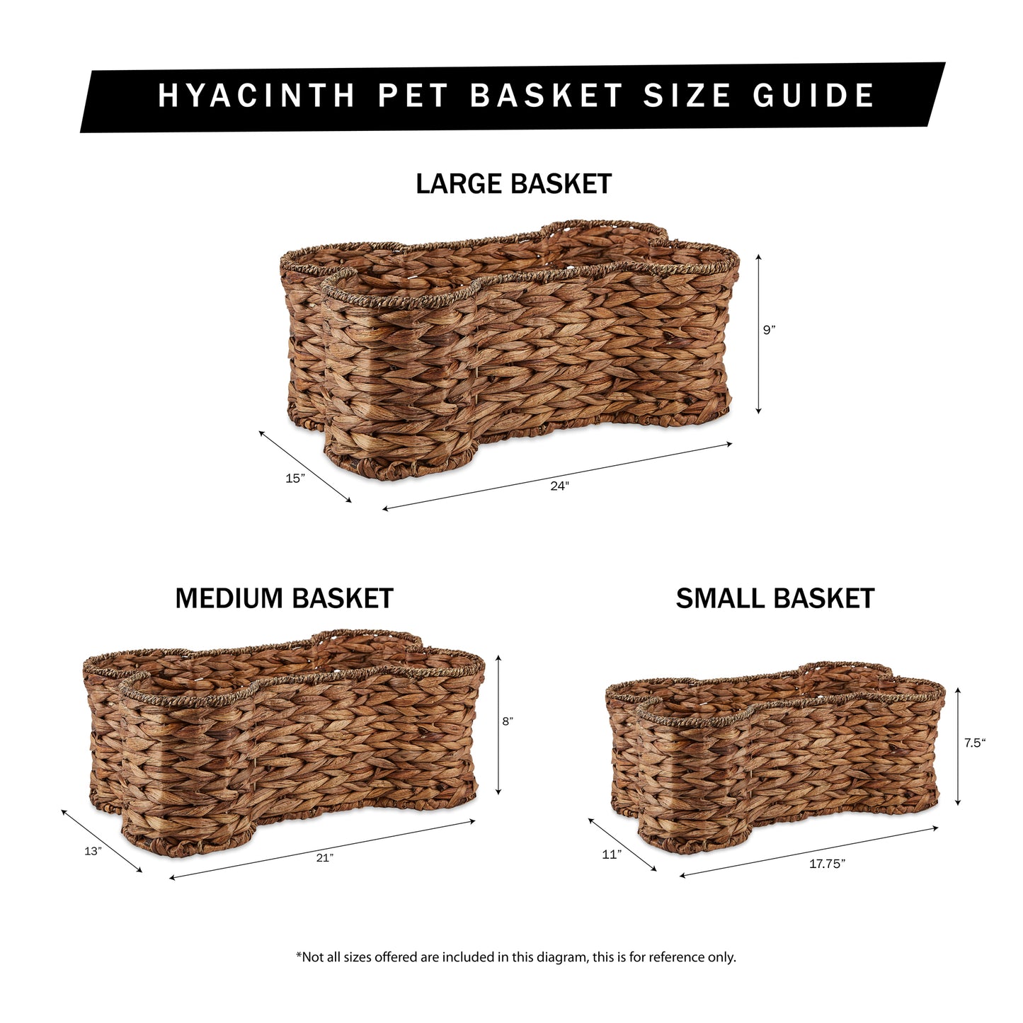 Hyacinth Pet Storage Basket, Bone Shaped, Dark Brown, Medium - 21x13x8"