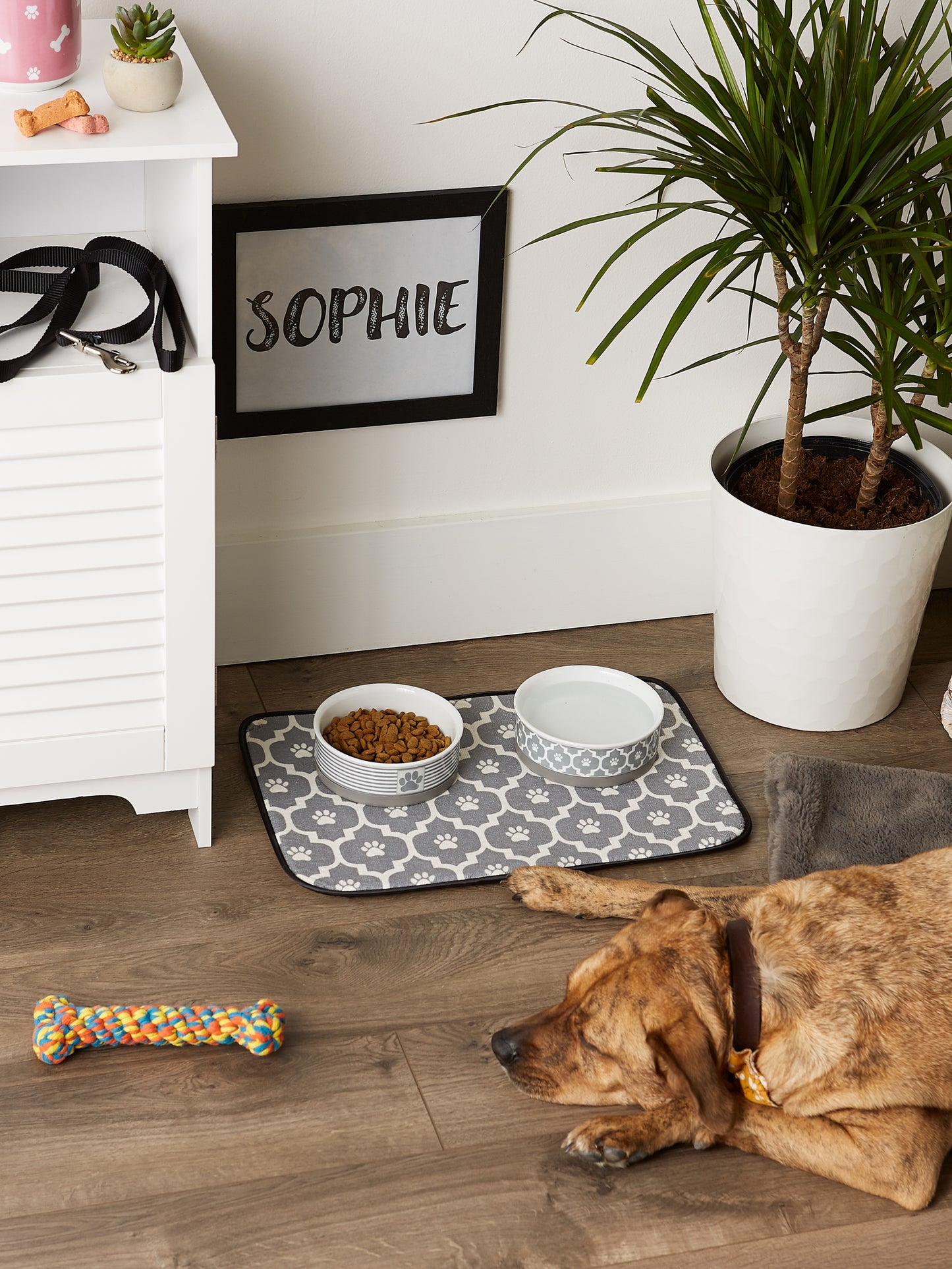 Gray/Off White Lattice Paw Pet Mat