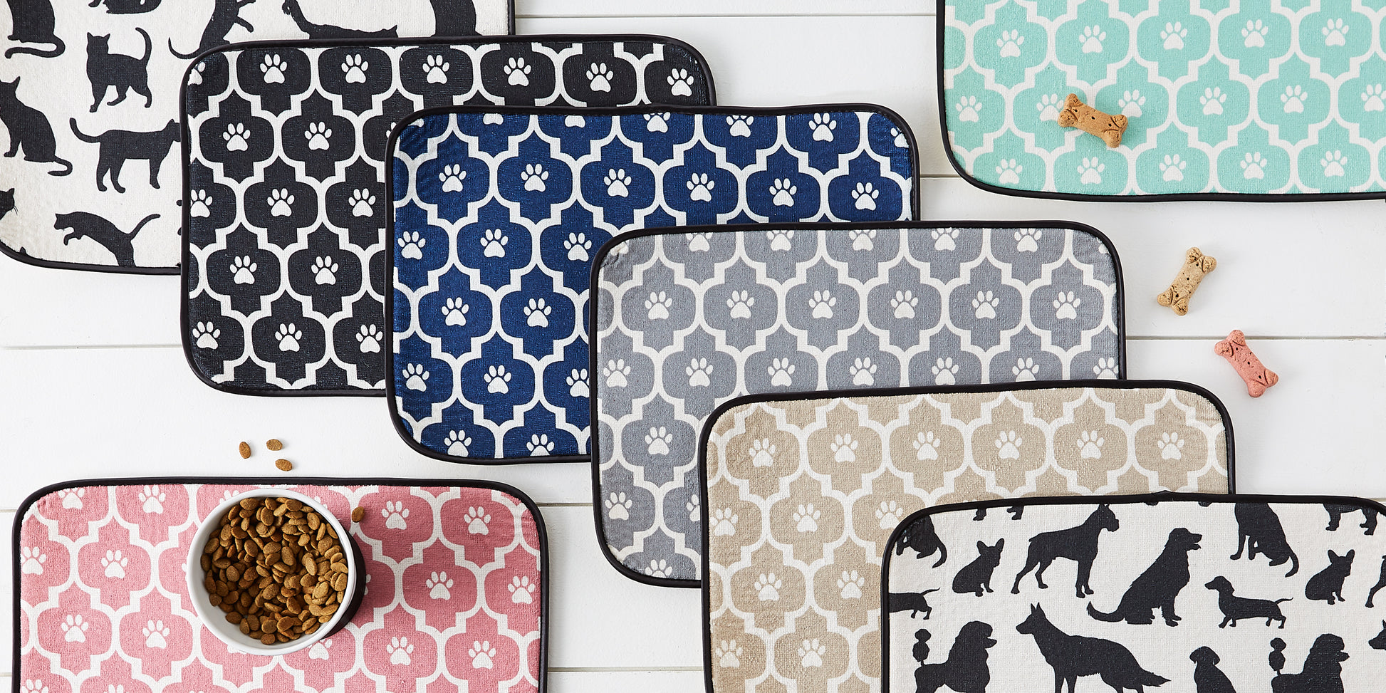 Nautical Blue/Off White Lattice Paw Pet Mat
