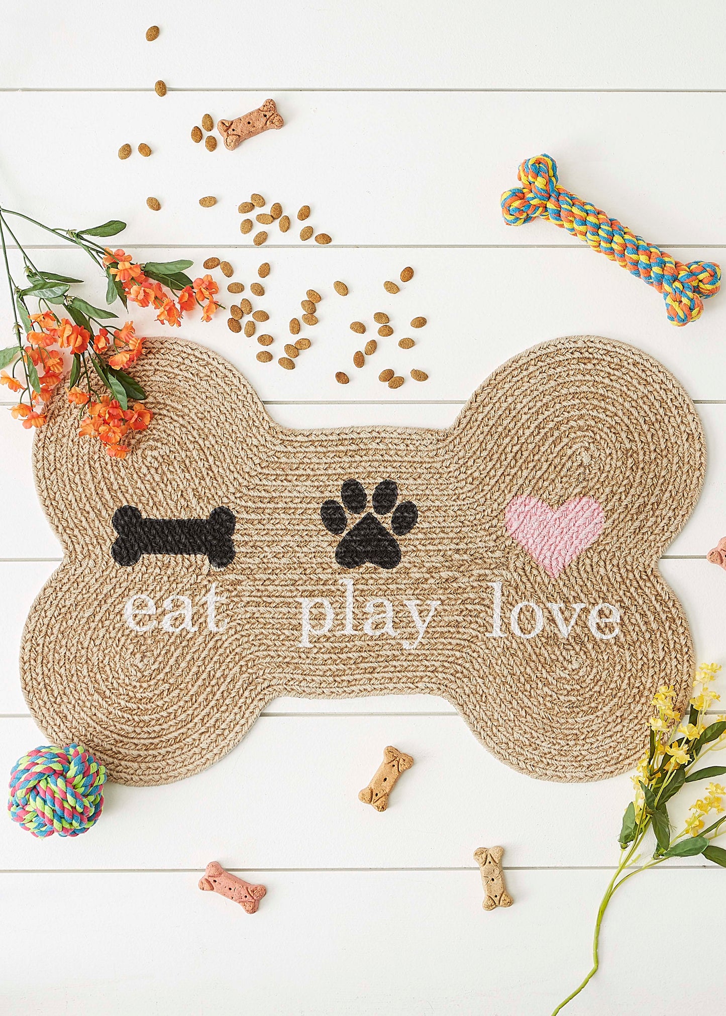 Stone Eat Play Love Bone Shaped Pet Mat 16X24