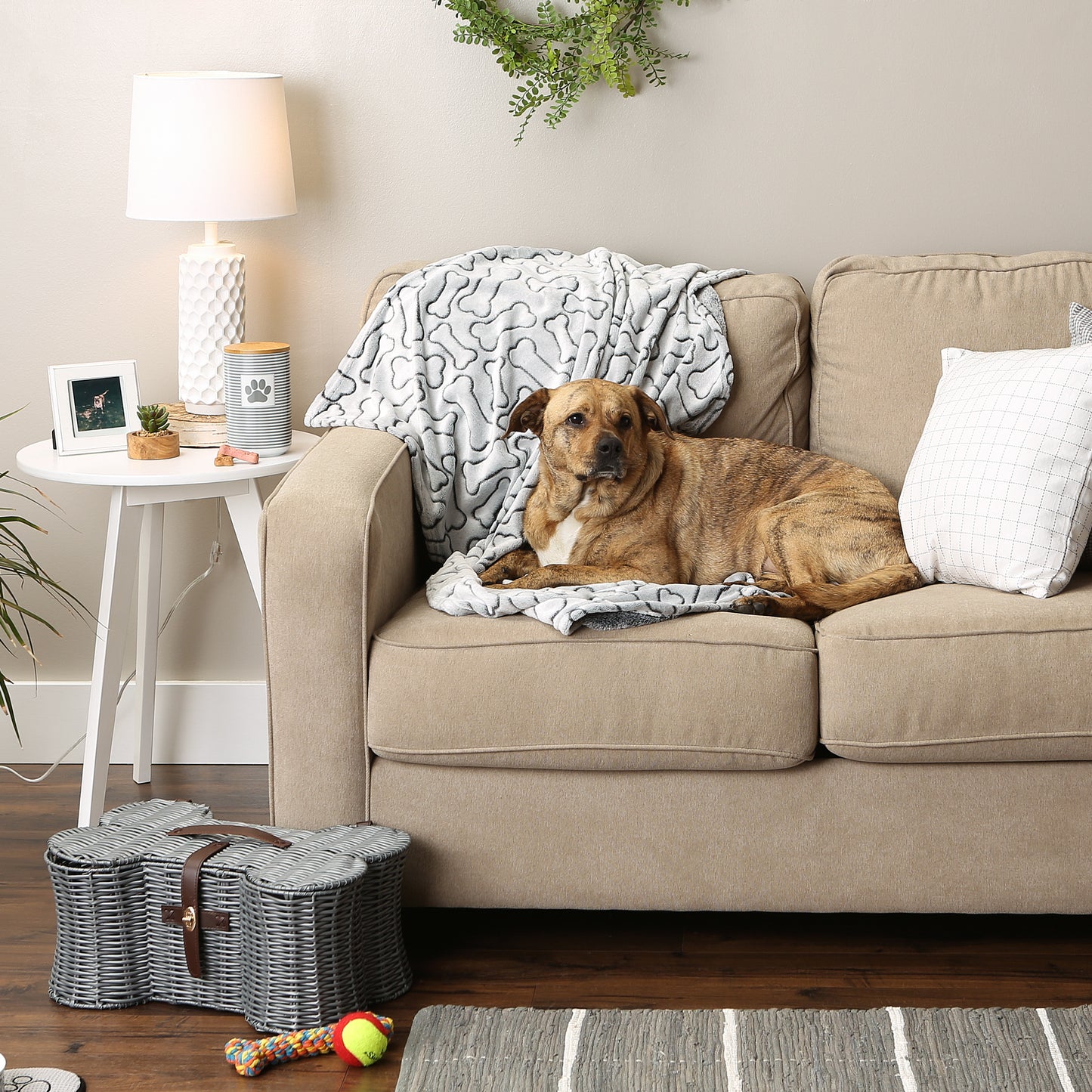 Bone Dry Fleece Pet Blanket, Embossed Bone Print, Black - 36x48"