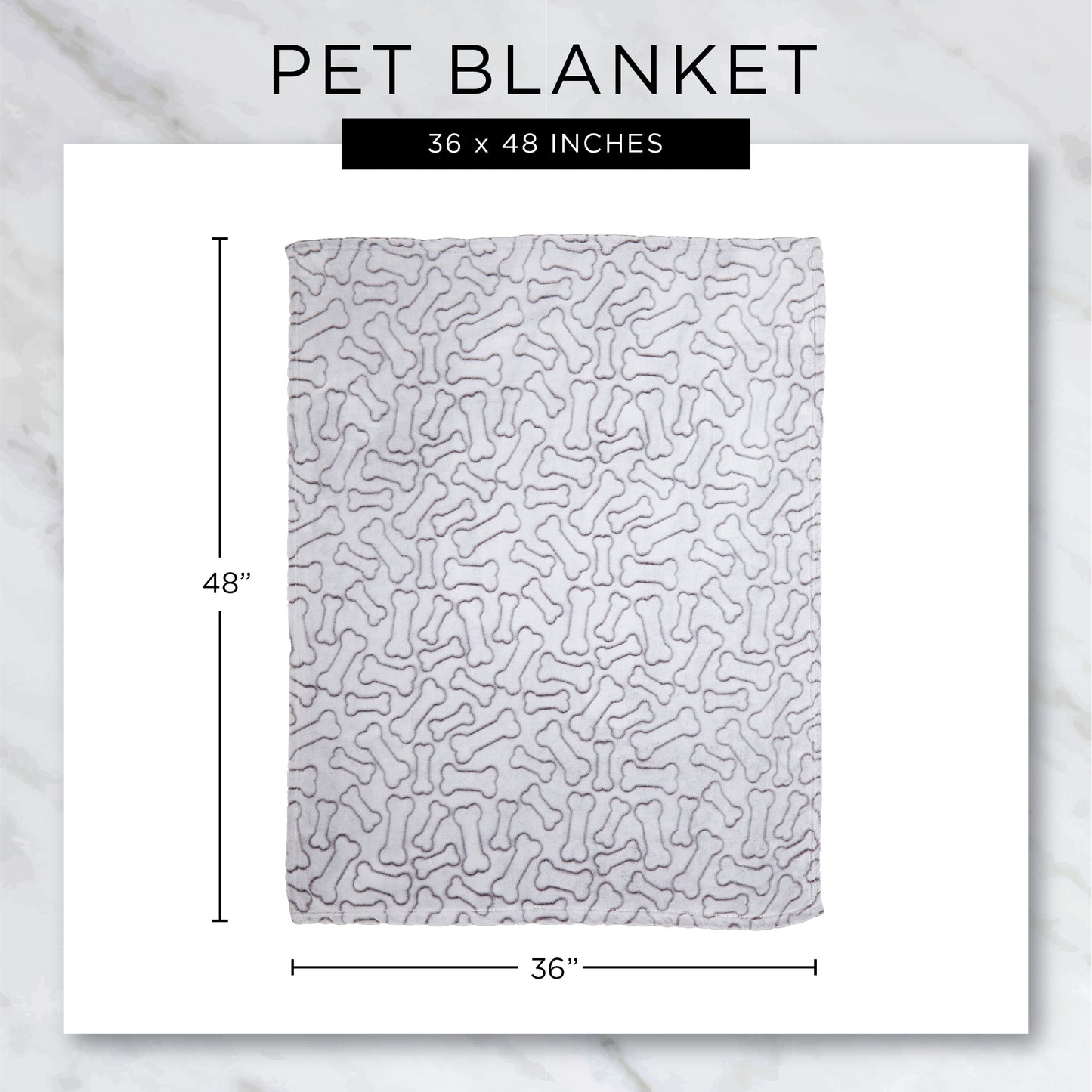 Bone Dry Fleece Pet Blanket, Embossed Bone Print, Black - 36x48"
