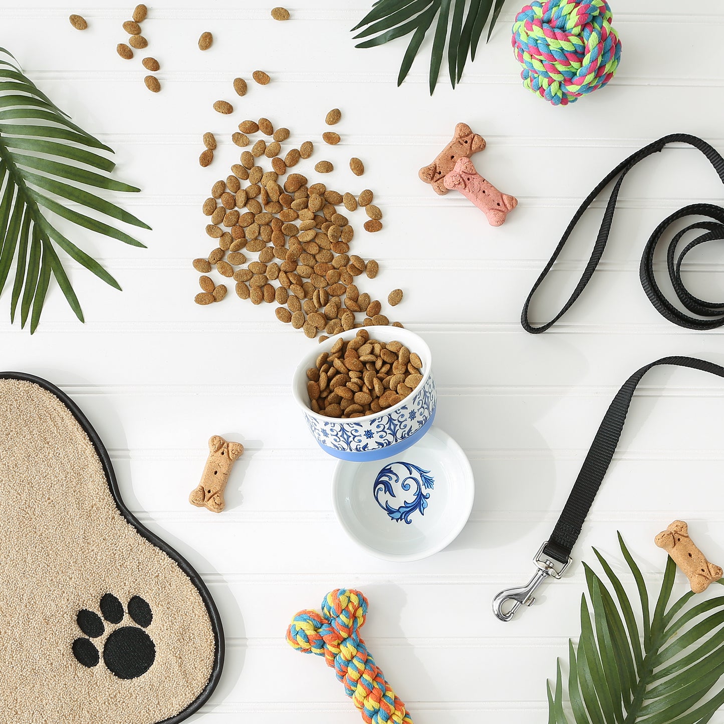 Blue Tile Pet Bowl Set of 2, Small - 3/4 C Capacity