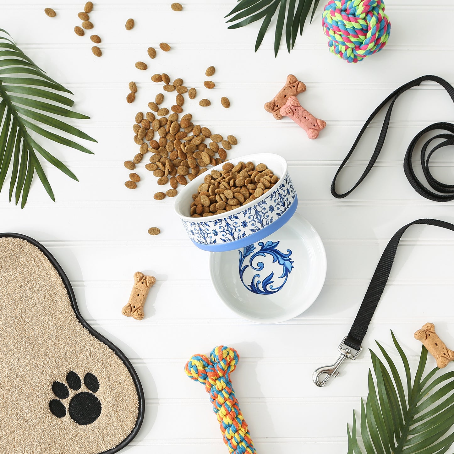 Blue Tile Pet Bowl Set of 2, Medium - 1.5 C. Capacity