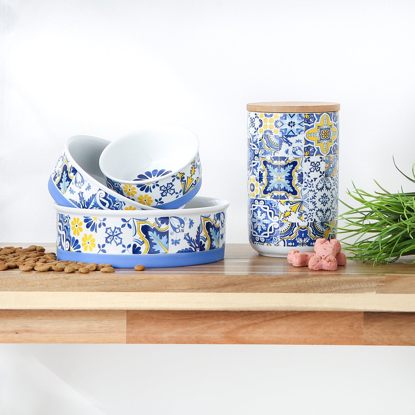 Pet Bowl Portuguese Azulejos Medium 6Dx2H Set of 2