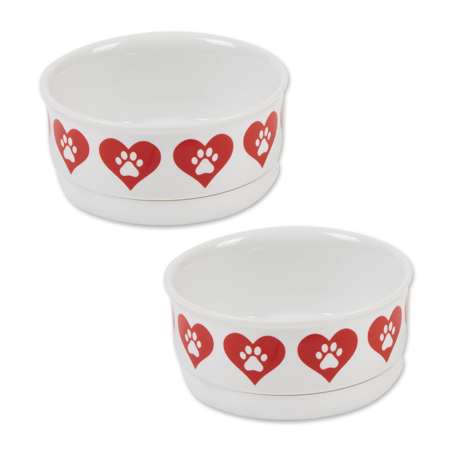 Pet Bowl Heart Paw Small 4.25Dx2H Set of 2