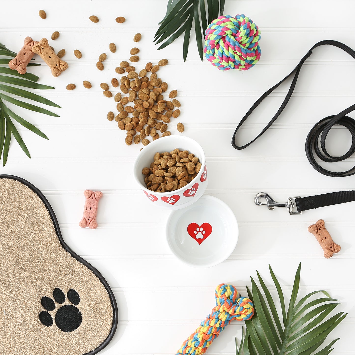 Pet Bowl Heart Paw Small 4.25Dx2H Set of 2