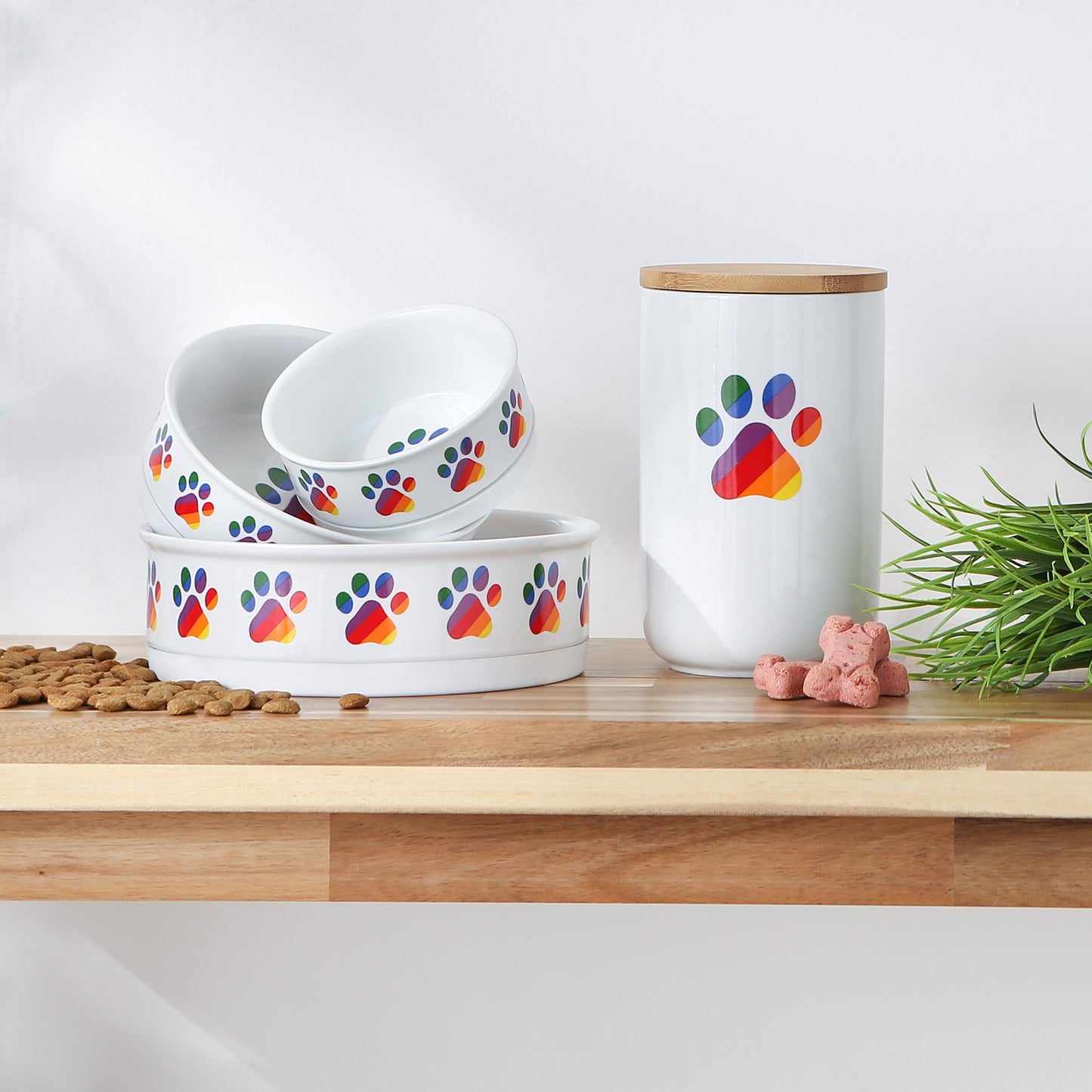 Rainbow Paw Pet Bowl Set/2, Large 3.75 C. Capacity