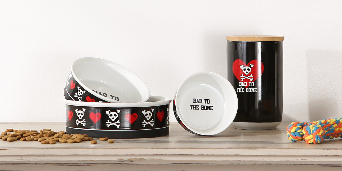 Bad to the Bone Pet Bowl Set of 2, Medium - 1.5 C. Capacity