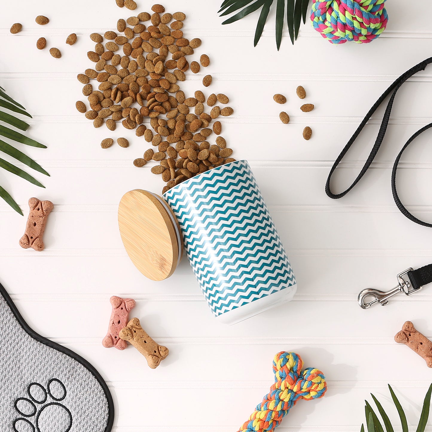 Teal Chevron Ceramic Treat Canister