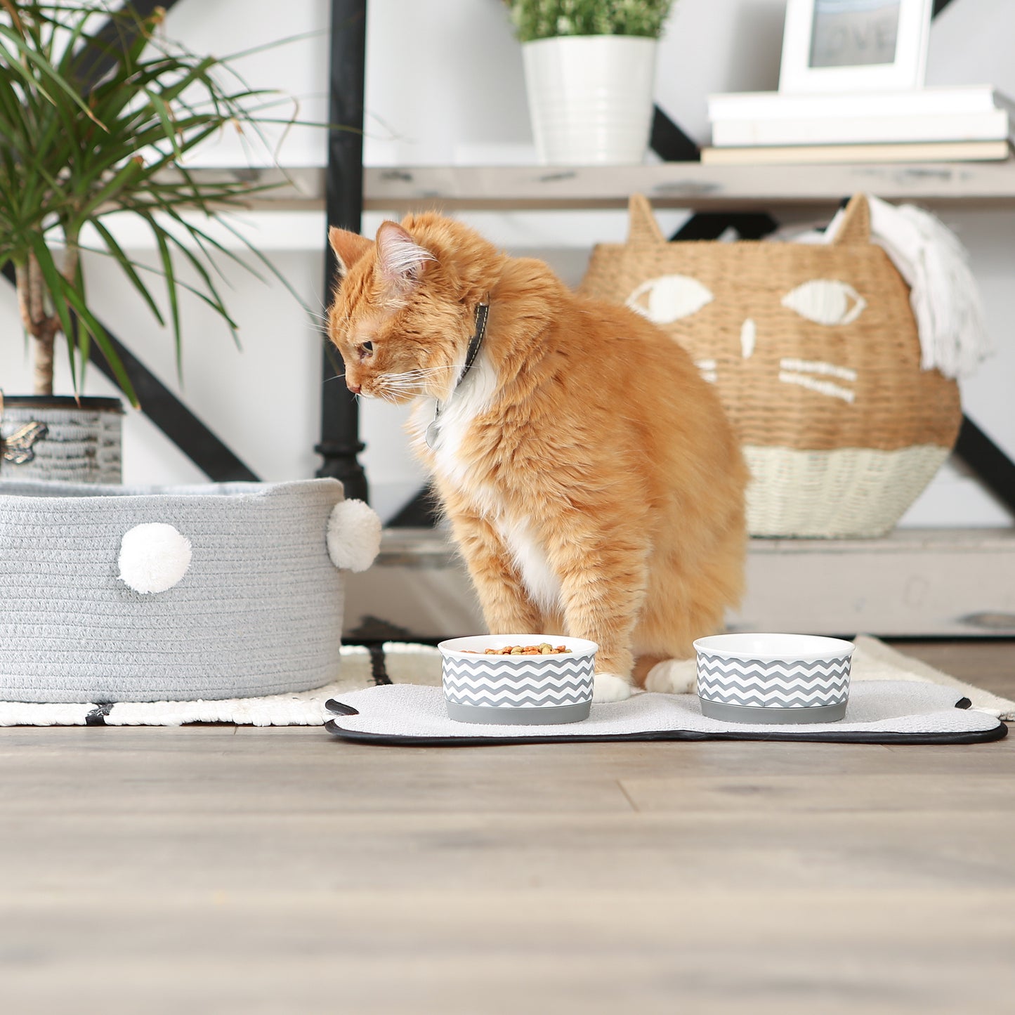 Gray Chevron Pet Bowl Set of 2, Small - 3/4 C Capacity