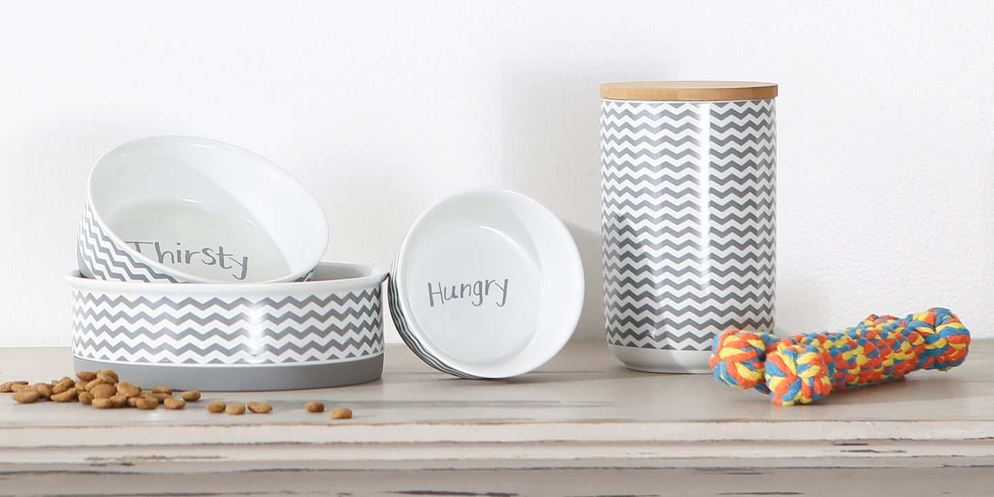 Pet Bowl Chevron Gray Small 4.25Dx2H Set of 2