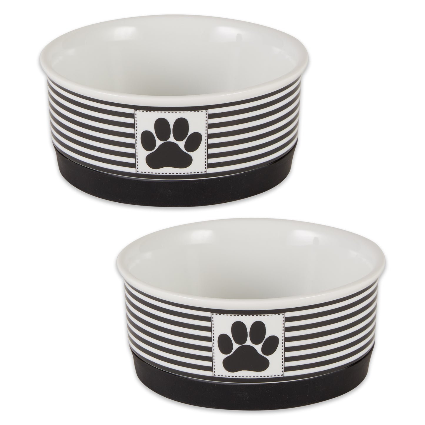 Black Striped Paw Patch Pet Bowl Set of 2, Small - 3/4 C Capacity