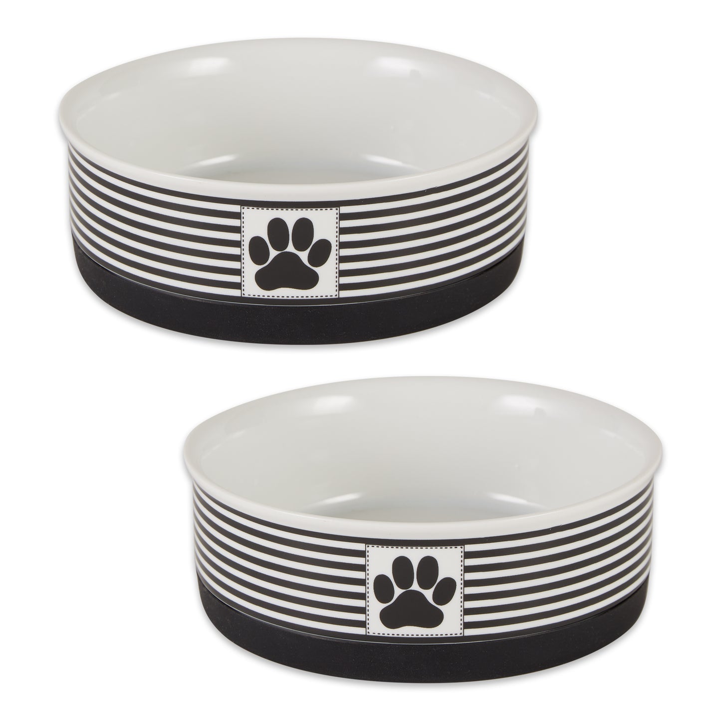 Black Striped Paw Patch Pet Bowl Set of 2, Medium - 1.5 C. Capacity
