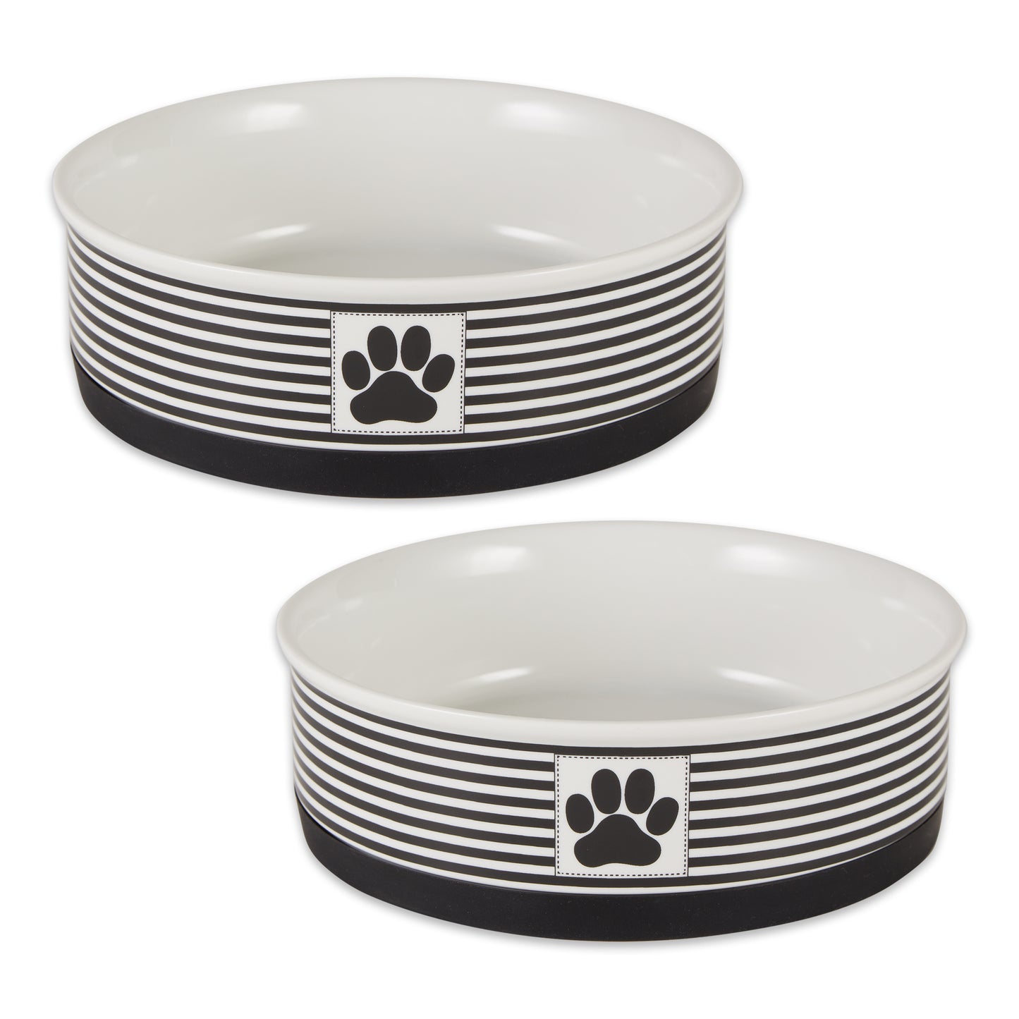 Black Striped Paw Patch Pet Bowl Set of 2, Large 3.75 C. Capacity