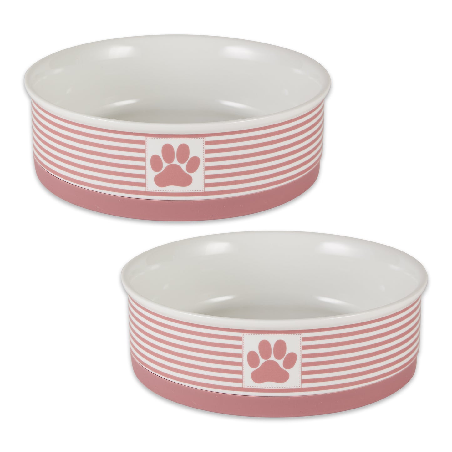 Rose Striped Paw Patch Pet Bowl Set/2, Large 3.75 C. Capacity