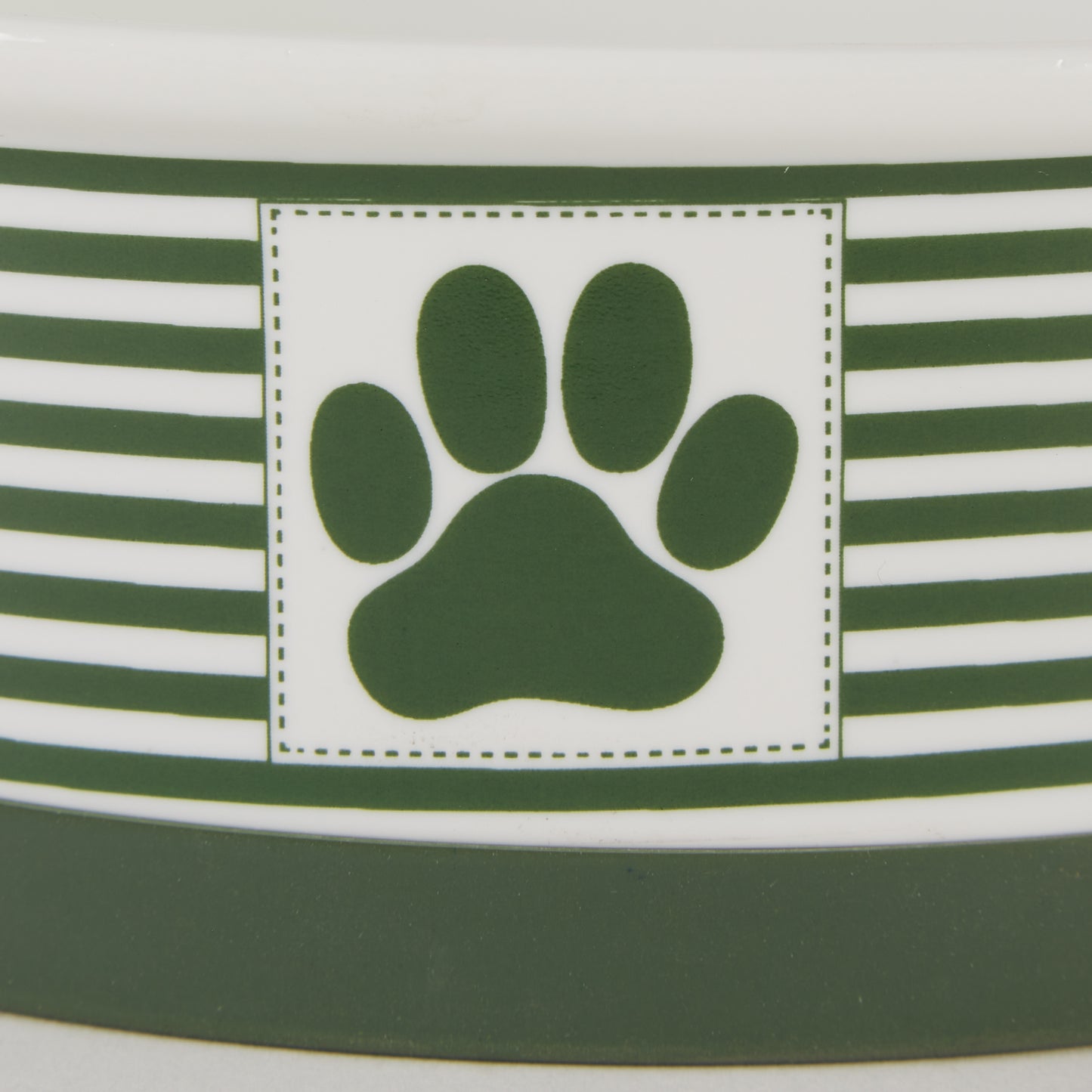 Hunter Green Striped Paw Patch Pet Bowl Set/2, Small - 3/4 C Capacity
