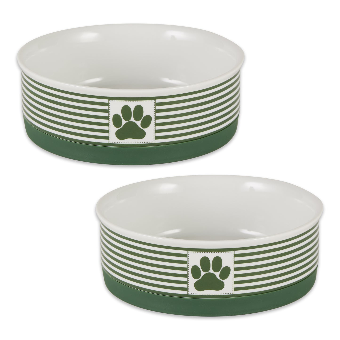 Hunter Green Striped Paw Patch Pet Bowl Set of 2, Medium - 1.5 C. Capacity