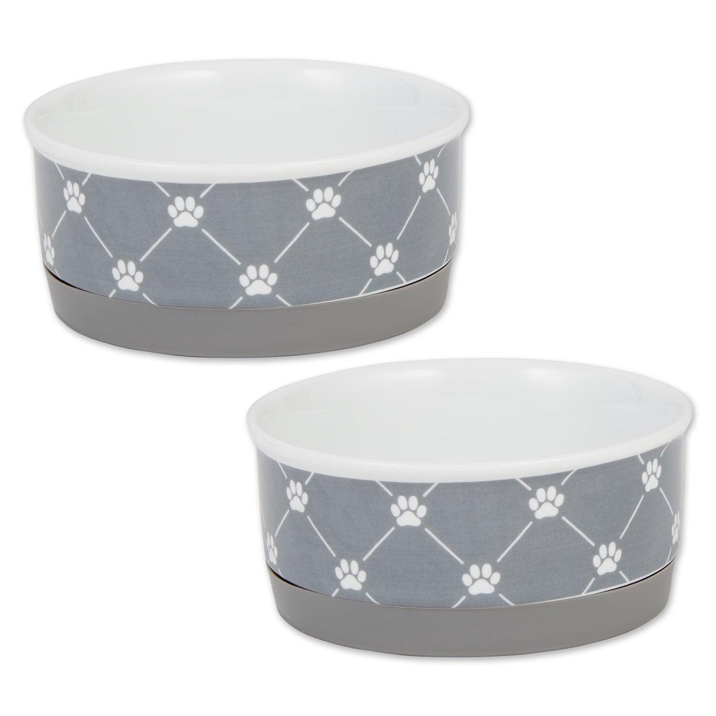 Gray Trellis Paw Print Pet Bowl Set/2, Small - 3/4 C Capacity