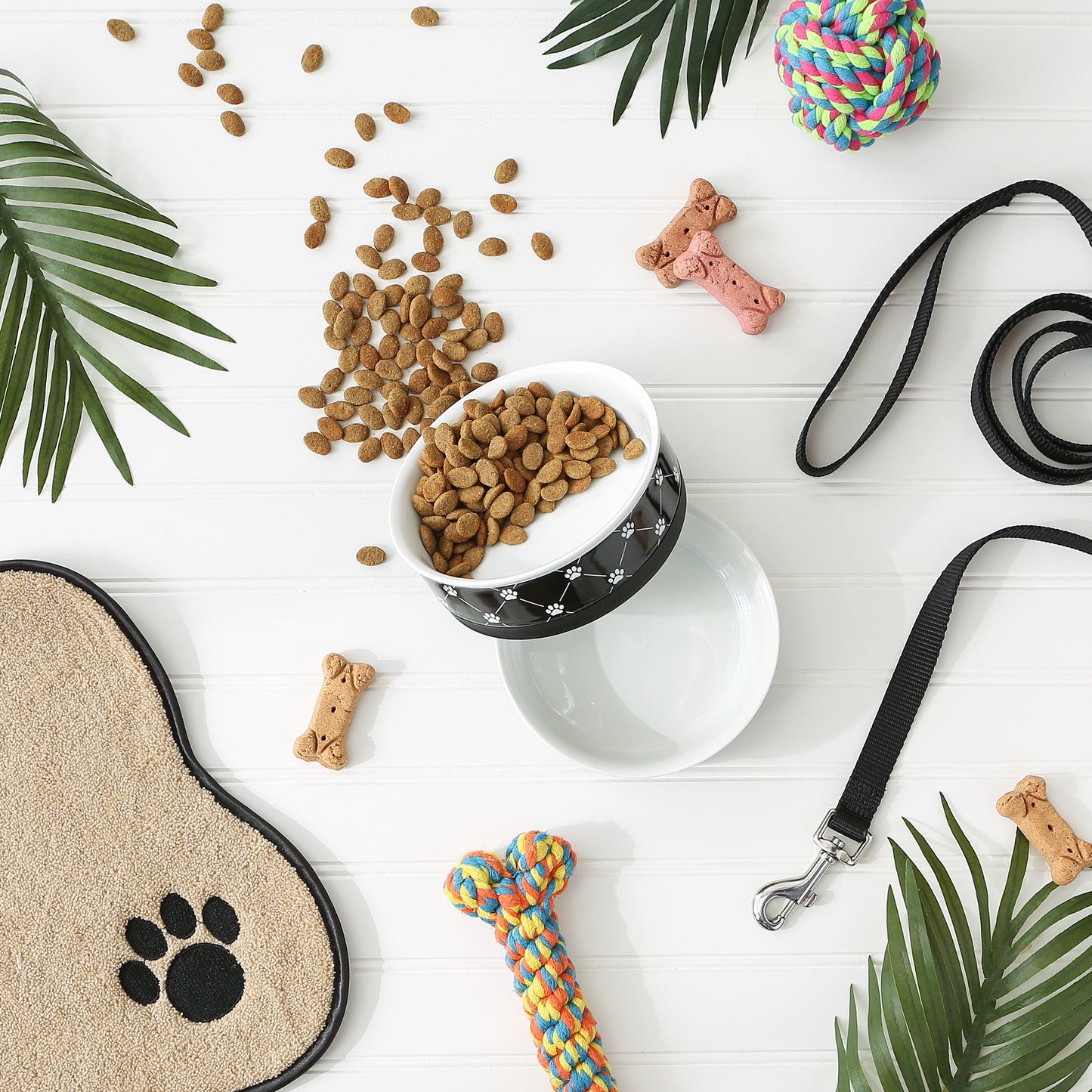 Black Trellis Paw Print Pet Bowl Set of 2, Medium - 1.5 C. Capacity