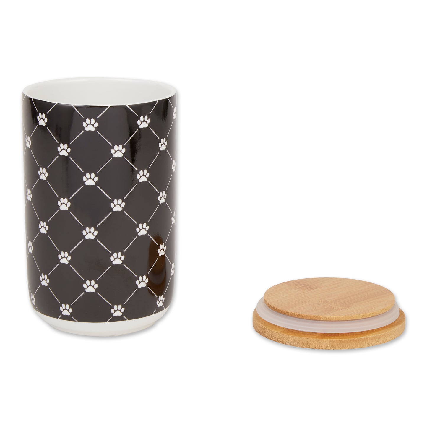 Black Trellis Paw Print Pet Treat Canister - 4.5 Cup Capacity