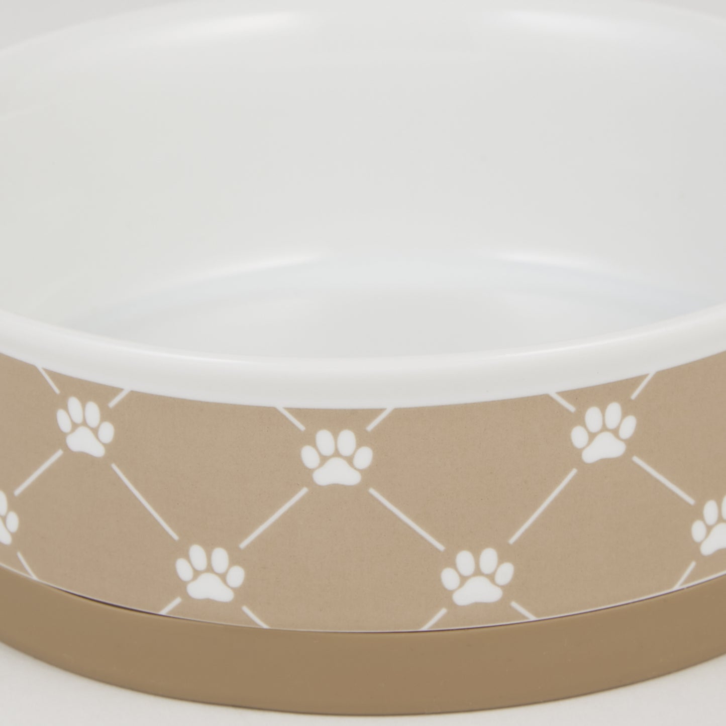 Taupe Trellis Paw Print Pet Bowl Set/2, Large 3.75 C. Capacity