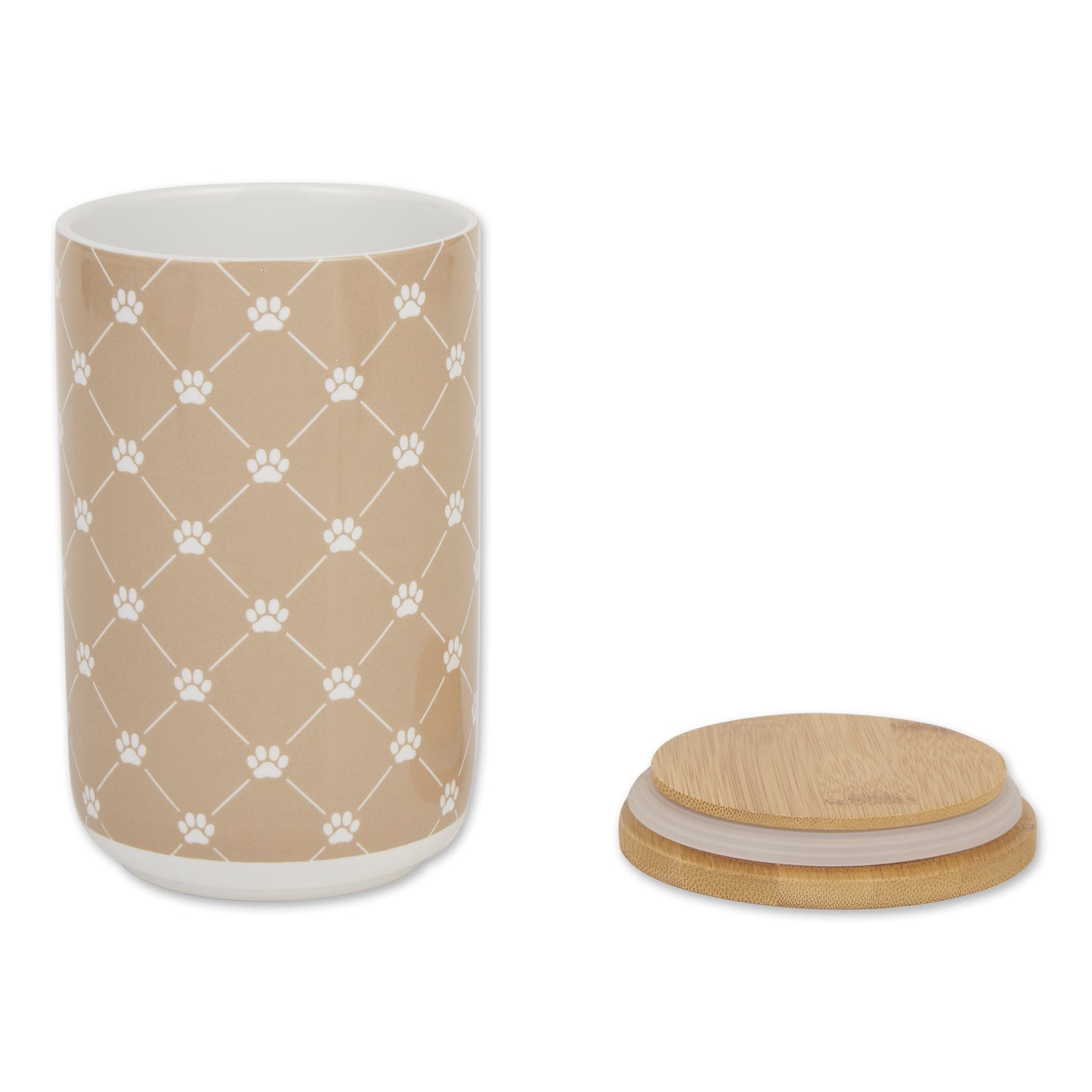 Taupe Trellis Paw Ceramic Treat Canister