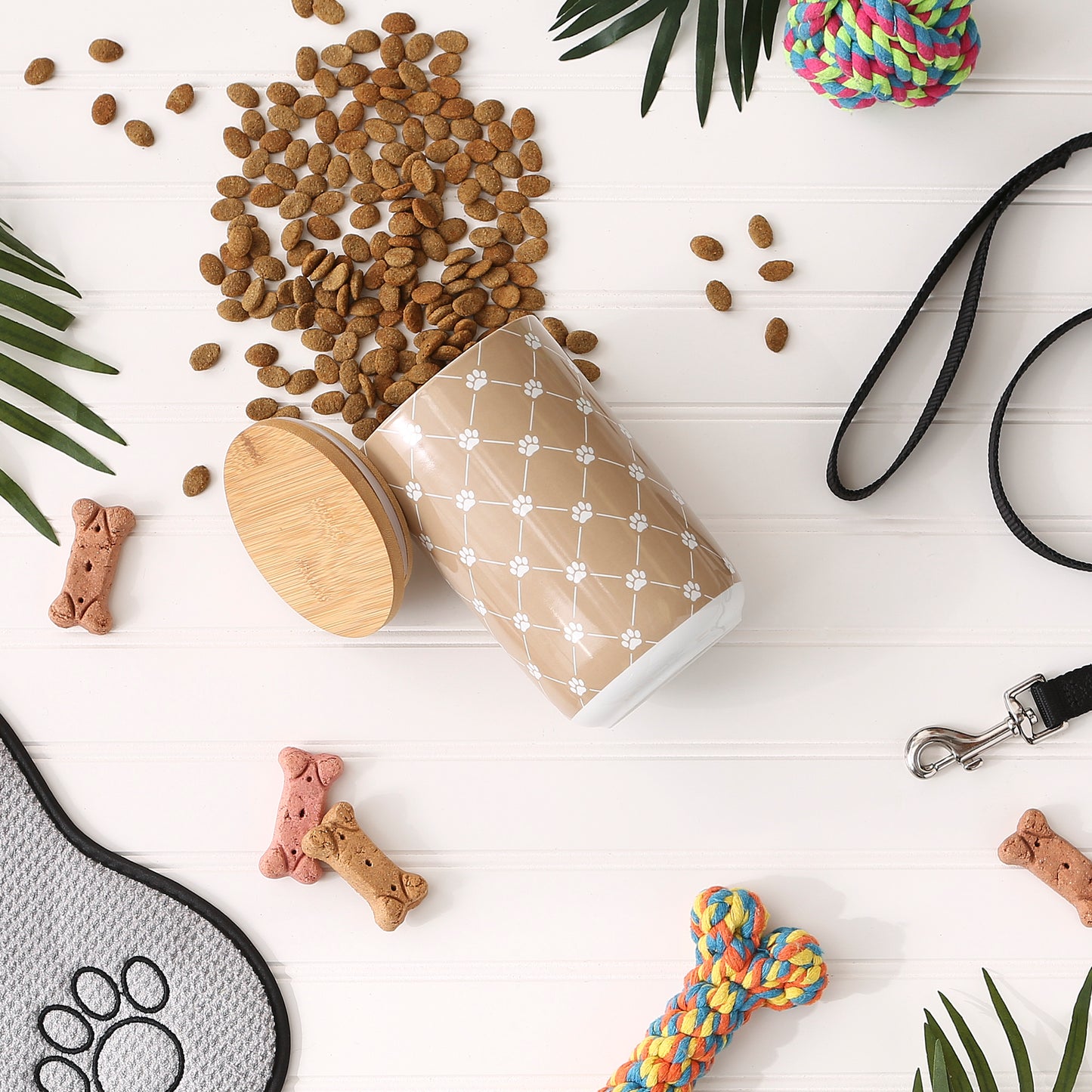Taupe Trellis Paw Ceramic Treat Canister