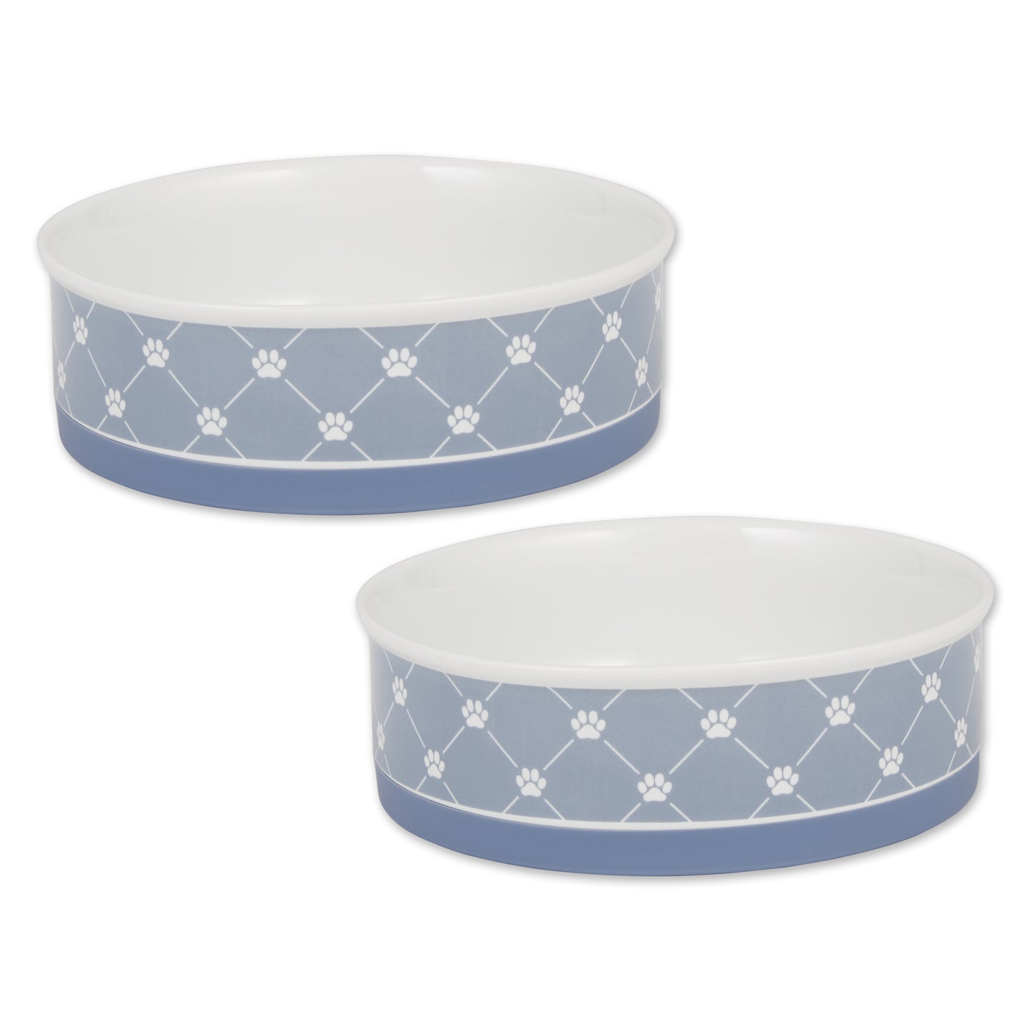 Stonewash Blue Trellis Paw Print Pet Bowl Set/2, Large 3.75 C. Capacity
