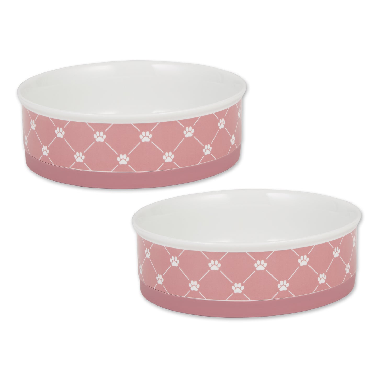 Rose Trellis Paw Print Pet Bowl Set/2, Large 3.75 C. Capacity