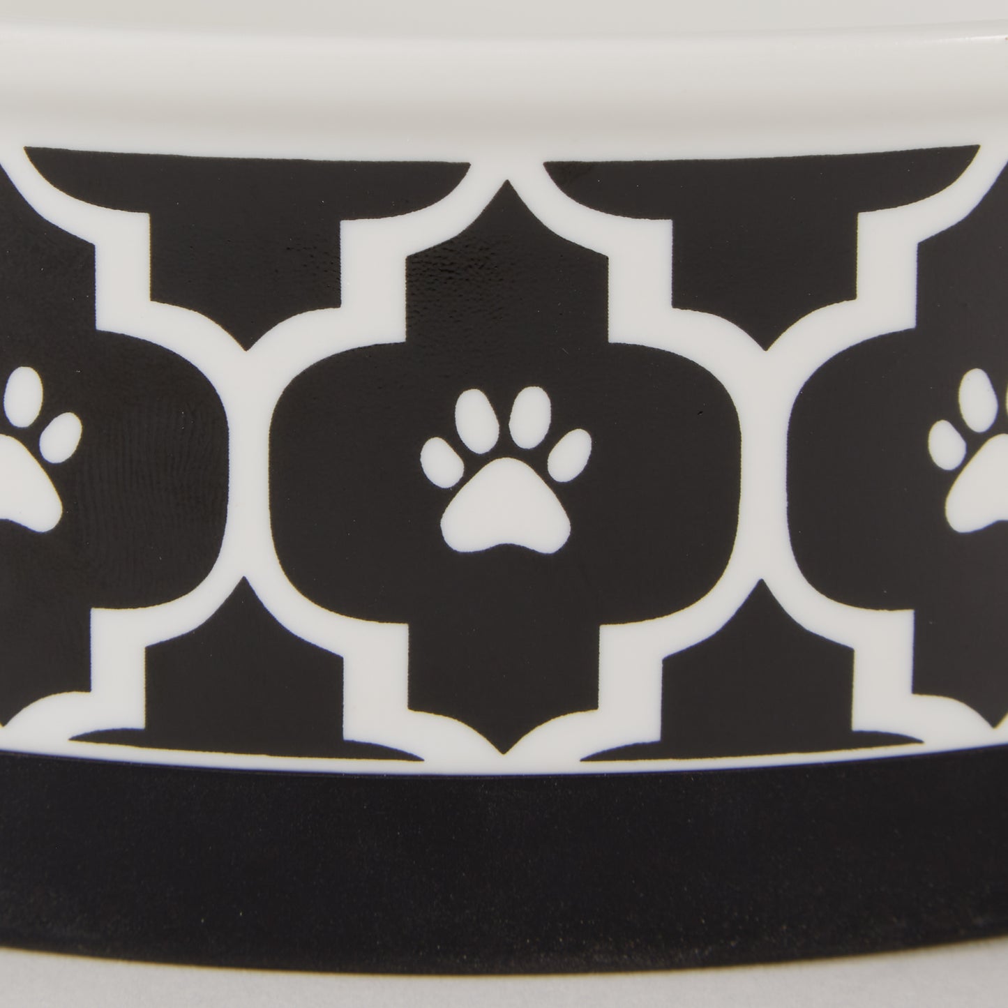 Black Lattice Paw Print Pet Bowl Set/2, Medium - 1.5 C. Capacity