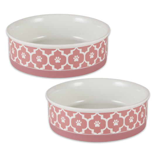 Rose Lattice Paw Print Pet Bowl Set of 2, Large 3.75 C. Capacity
