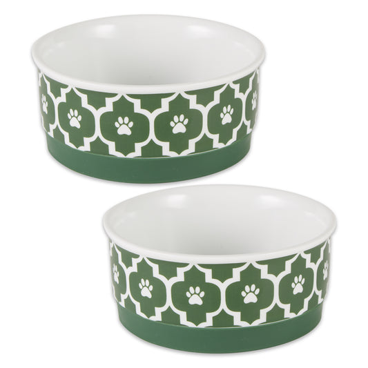 Pet Bowl Lattice Hunter Green Small 4.25Dx2H Set of 2