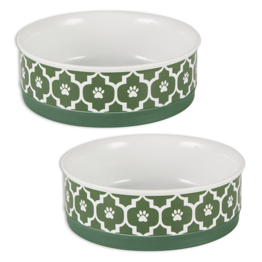 Pet Bowl Lattice Hunter Green Medium 6Dx2H Set of 2