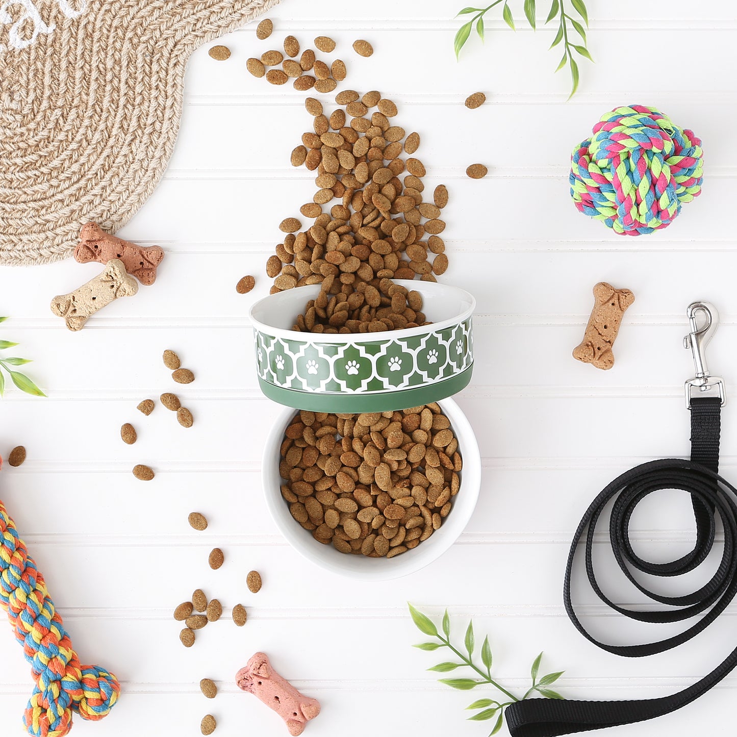 Pet Bowl Lattice Hunter Green Medium 6Dx2H Set of 2
