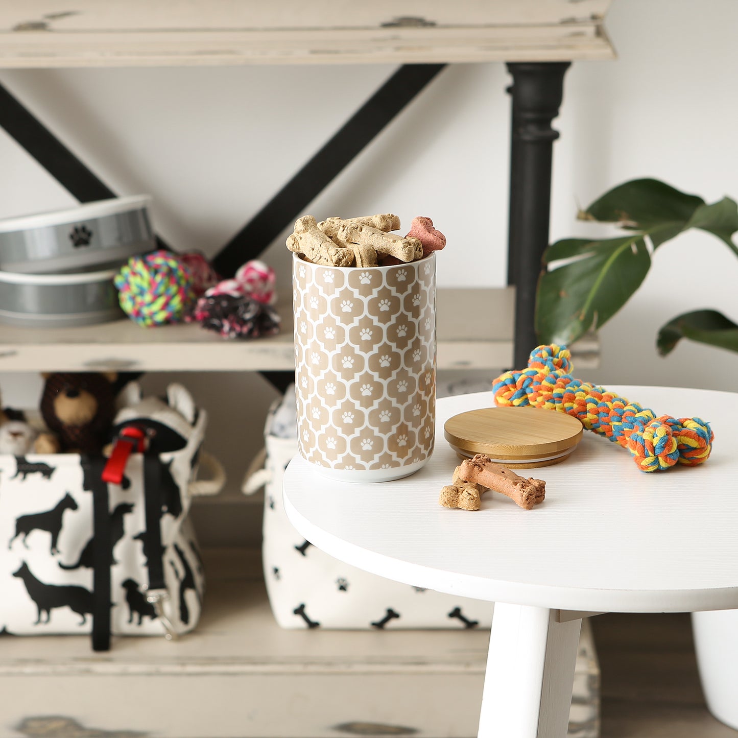 Stone Paw Lattice Print Ceramic Treat Canister