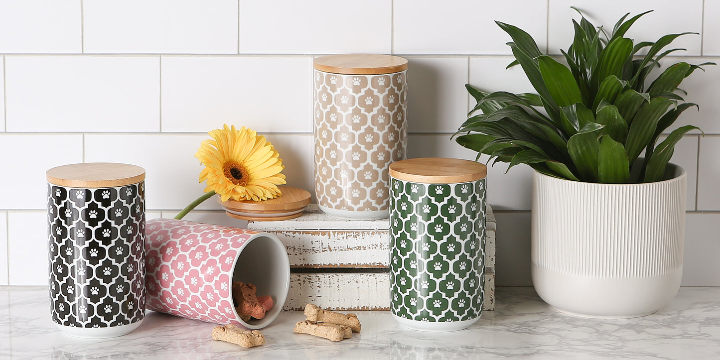 Rose Paw Lattice Print Ceramic Treat Canister