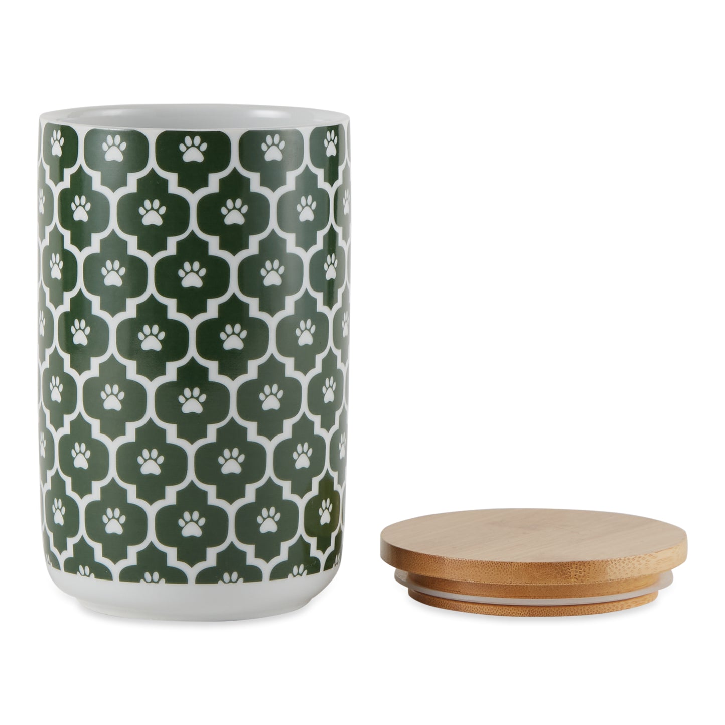 Hunter Green Lattice Paw Print Pet Treat Canister - 4.5 Cup Capacity