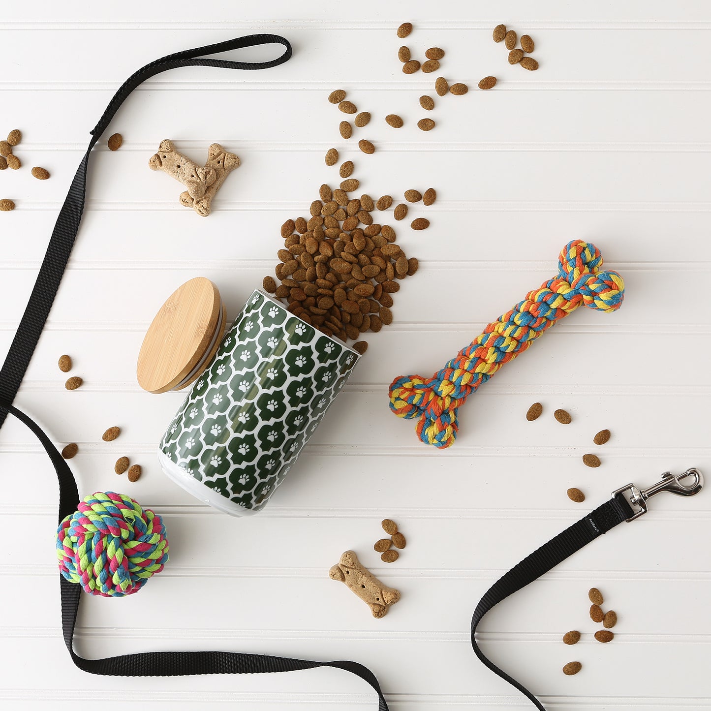 Hunter Green Paw Lattice Print Ceramic Treat Canister