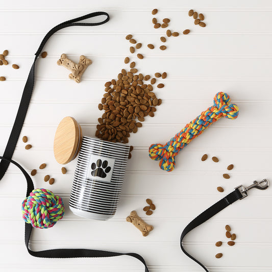 Black Striped Paw Patch Pet Treat Canister, 4.5 Cup Capacity