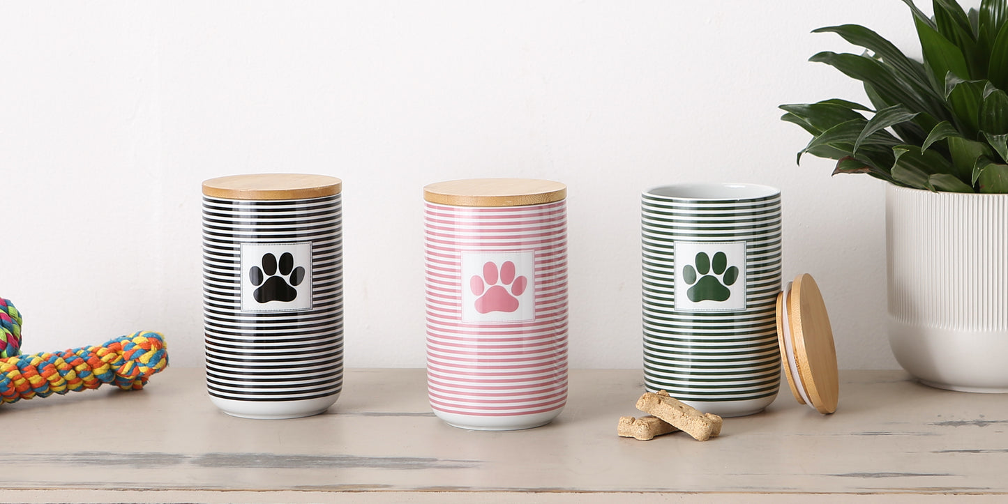 Black Striped Paw Patch Pet Treat Canister, 4.5 Cup Capacity