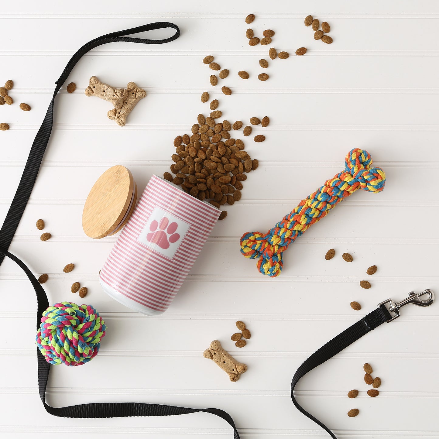 Rose Striped Paw Patch Pet Treat Canister - 4.5 Cup Capacity